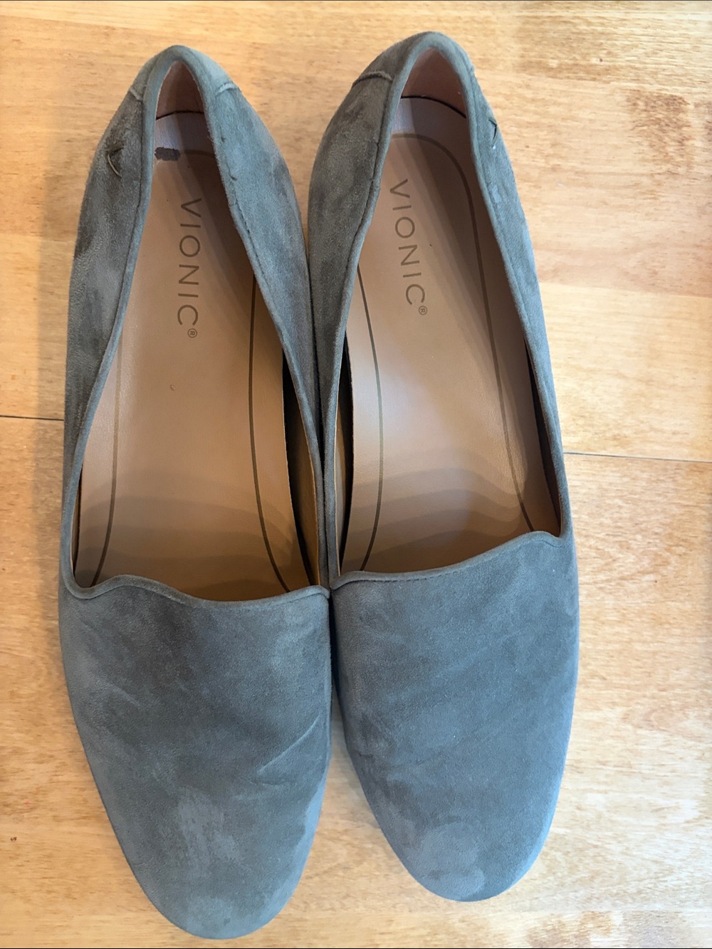 Vionic Gray-Green Suede Slip-On Loafers